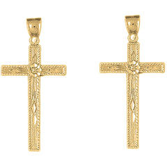 Yellow Gold-plated Silver 48mm Latin Cross Earrings