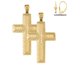 Sterling Silver 50mm Latin Cross Earrings (White or Yellow Gold Plated)