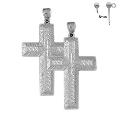 Sterling Silver 50mm Latin Cross Earrings (White or Yellow Gold Plated)