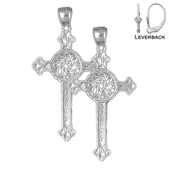 Sterling Silver 51mm Celtic Cross Earrings (White or Yellow Gold Plated)