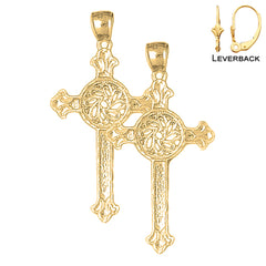 Sterling Silver 51mm Celtic Cross Earrings (White or Yellow Gold Plated)
