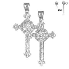 Sterling Silver 51mm Celtic Cross Earrings (White or Yellow Gold Plated)