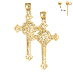 Sterling Silver 51mm Celtic Cross Earrings (White or Yellow Gold Plated)