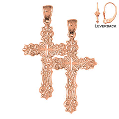 14K or 18K Gold Fleur de Lis Cross Earrings