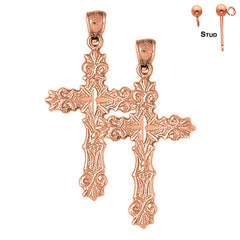 14K oder 18K Gold Fleur de Lis Kreuz Ohrringe