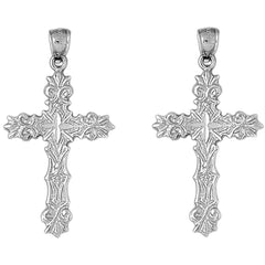 Sterling Silver 46mm Fleur de Lis Cross Earrings