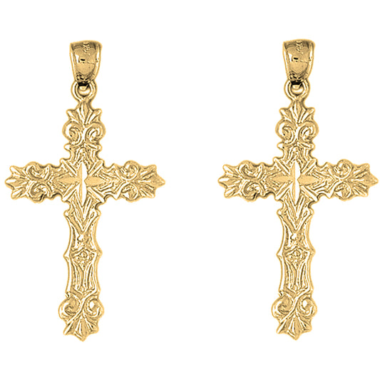 14K or 18K Gold 46mm Fleur de Lis Cross Earrings