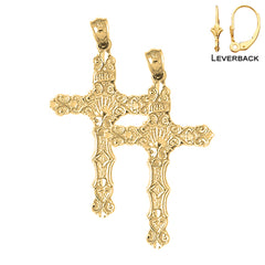 Sterling Silver 46mm INRI Cross Earrings (White or Yellow Gold Plated)