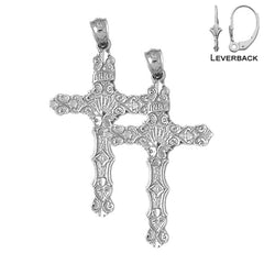 Sterling Silver 46mm INRI Cross Earrings (White or Yellow Gold Plated)