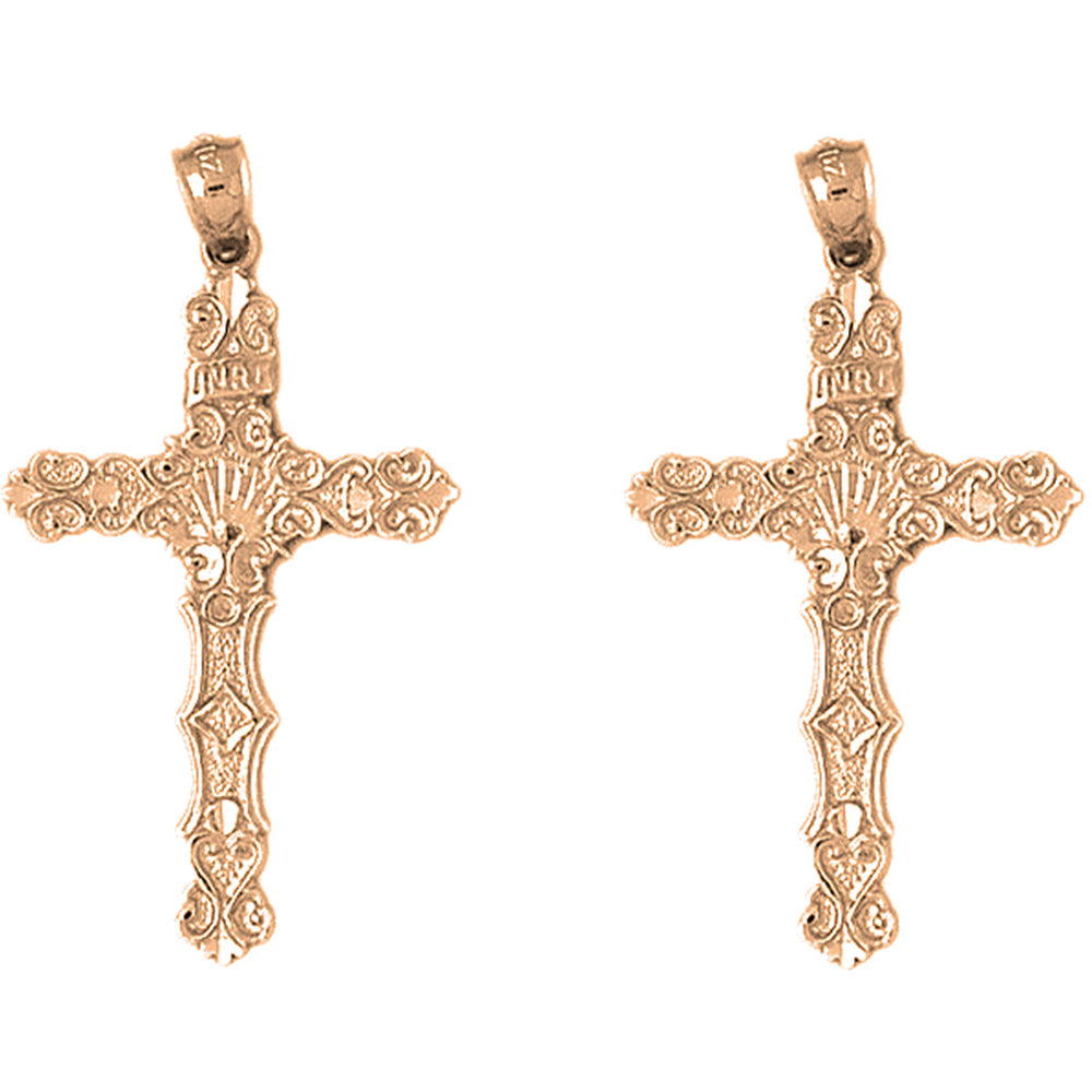 14K or 18K Gold 46mm INRI Cross Earrings