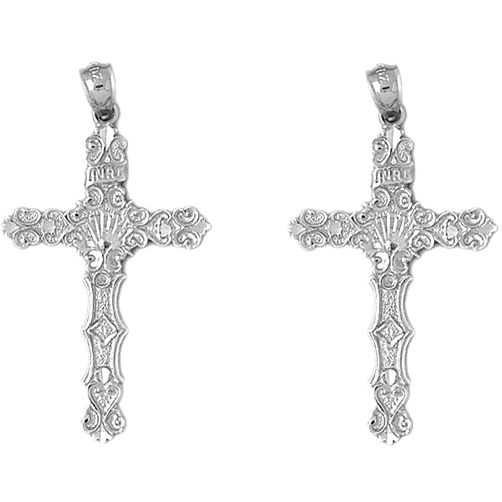 Sterling Silver 46mm INRI Cross Earrings