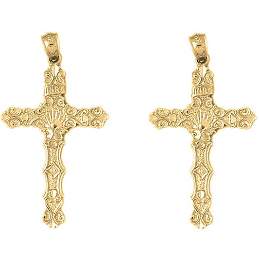 Yellow Gold-plated Silver 46mm INRI Cross Earrings