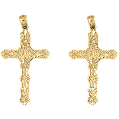Yellow Gold-plated Silver 46mm INRI Cross Earrings