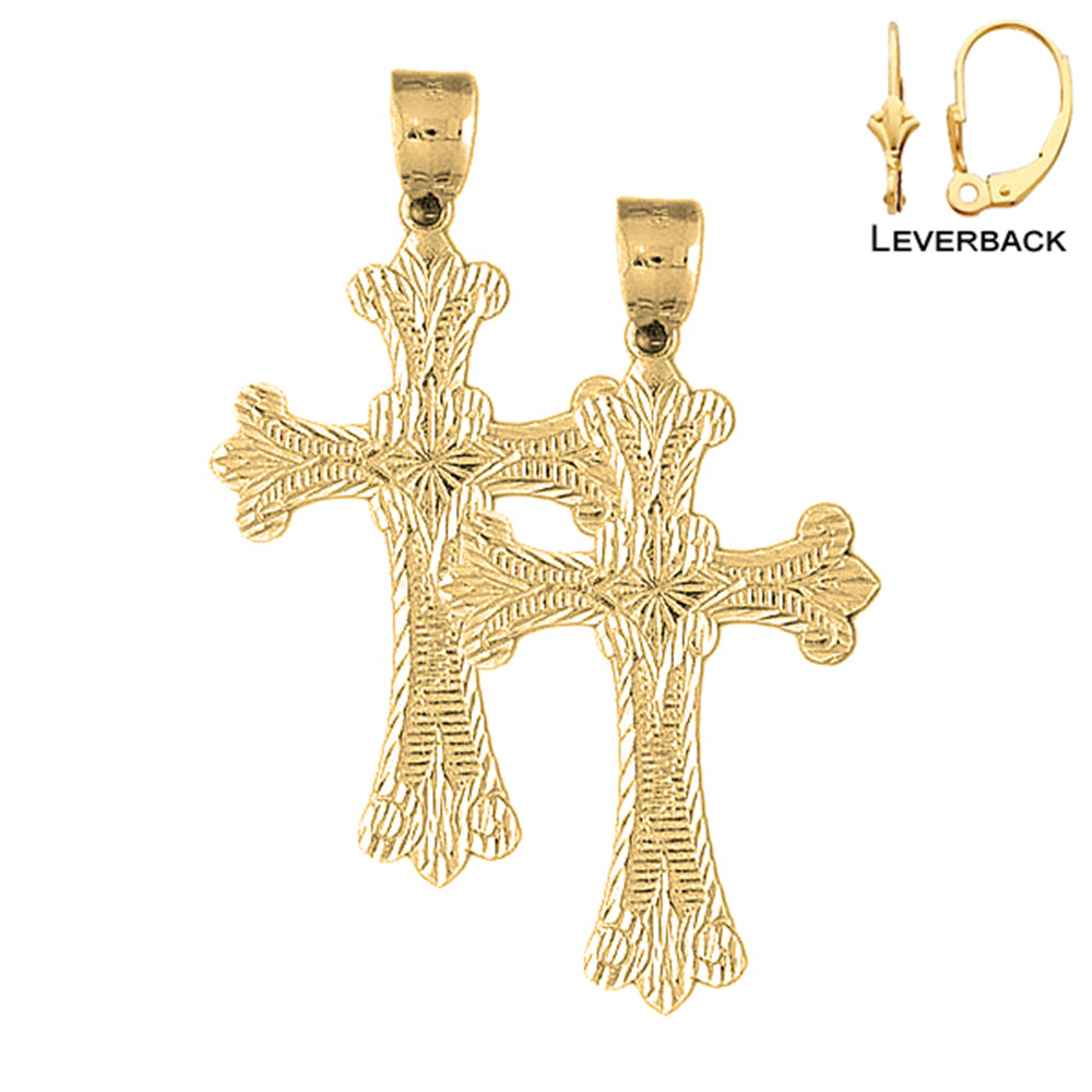 14K oder 18K Gold Fleur de Lis Kreuz Ohrringe