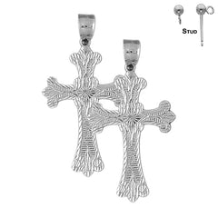 Pendientes de cruz de flor de lis de plata de ley de 57 mm (chapados en oro blanco o amarillo)