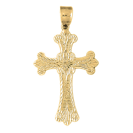 10K, 14K or 18K Gold Fleur de Lis Cross Pendant