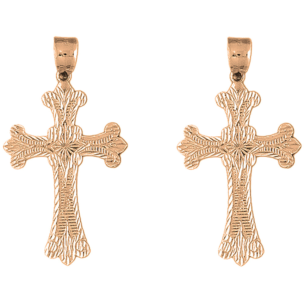 14K or 18K Gold 57mm Fleur de Lis Cross Earrings