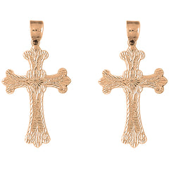 14K or 18K Gold 57mm Fleur de Lis Cross Earrings