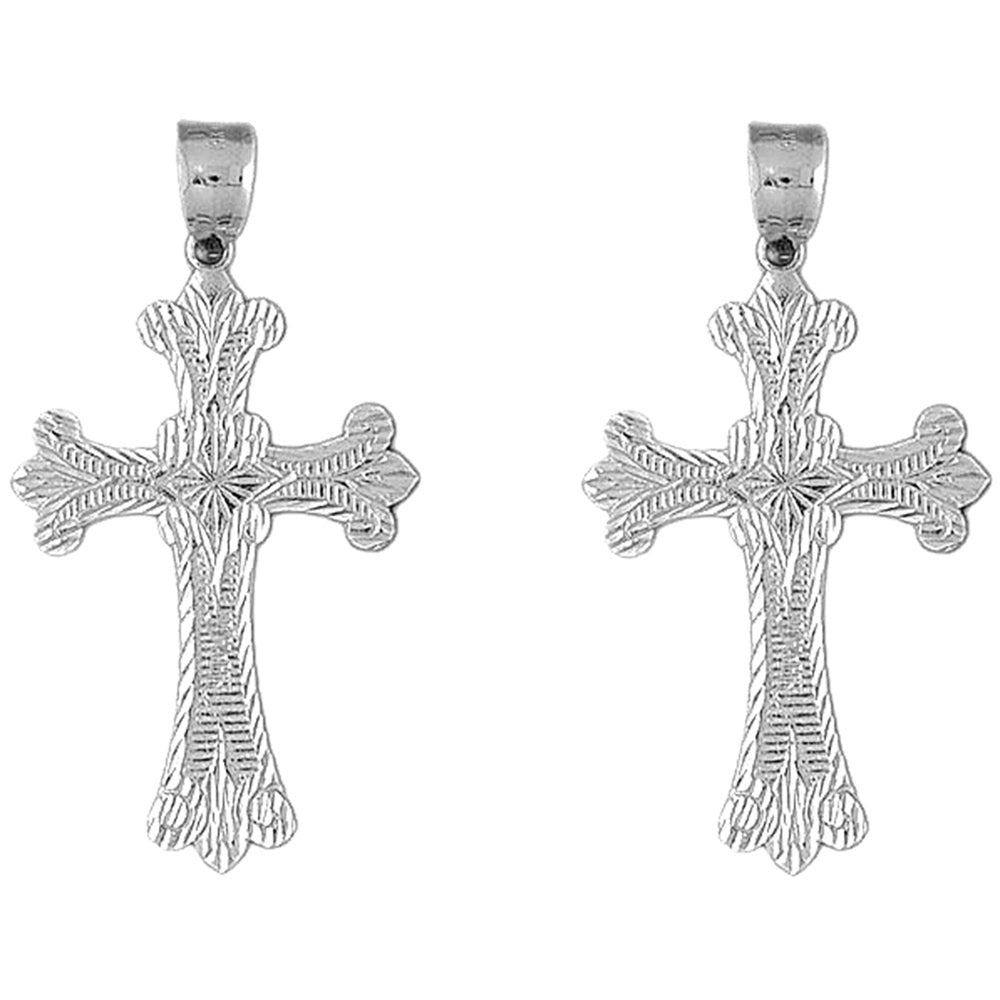 14K or 18K Gold 57mm Fleur de Lis Cross Earrings