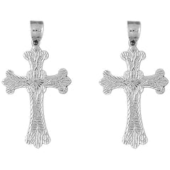 14K or 18K Gold 57mm Fleur de Lis Cross Earrings