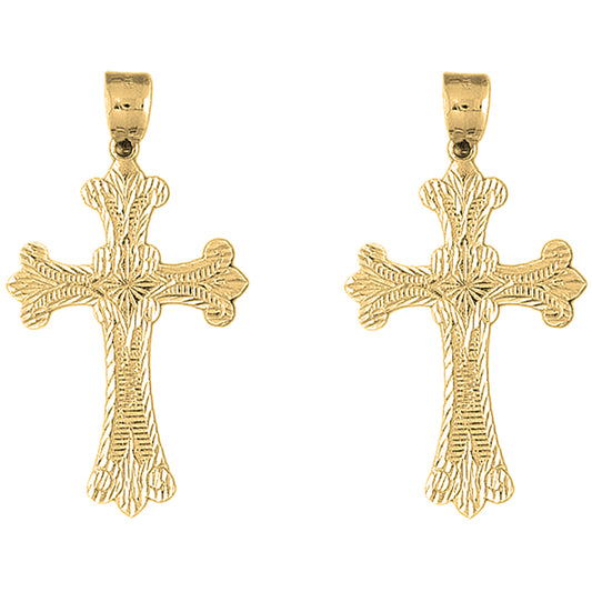 14K or 18K Gold 57mm Fleur de Lis Cross Earrings