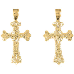 14K or 18K Gold 57mm Fleur de Lis Cross Earrings