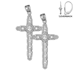 Sterling Silver 48mm Cross Earrings (White or Yellow Gold Plated)