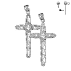 Sterling Silver 48mm Cross Earrings (White or Yellow Gold Plated)
