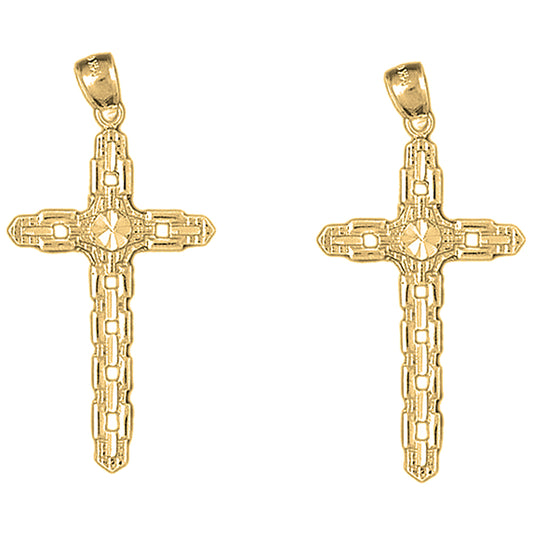 Yellow Gold-plated Silver 48mm Cross Earrings