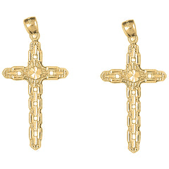 Yellow Gold-plated Silver 48mm Cross Earrings