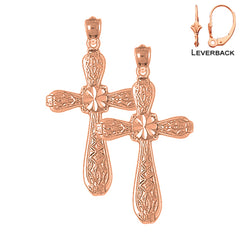 14K or 18K Gold Floral Cross Earrings