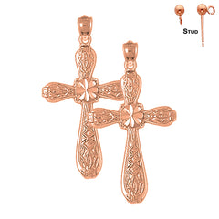 14K or 18K Gold Floral Cross Earrings