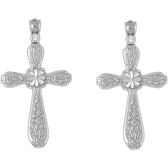 Sterling Silver 42mm Floral Cross Earrings