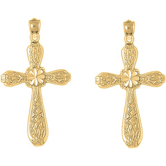 Yellow Gold-plated Silver 42mm Floral Cross Earrings