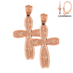 14K or 18K Gold Floral Cross Earrings