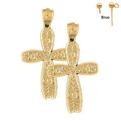 Pendientes de cruz floral de plata de ley de 42 mm (chapados en oro blanco o amarillo)