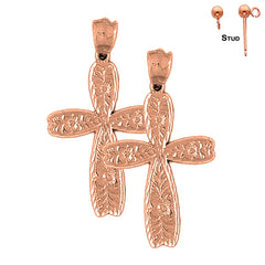 14K or 18K Gold Floral Cross Earrings