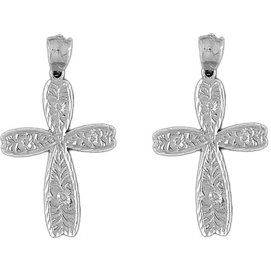 Sterling Silver 42mm Floral Cross Earrings