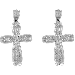 14K or 18K Gold 42mm Floral Cross Earrings