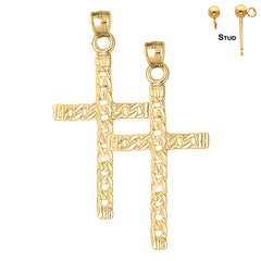 Sterling Silver 56mm Link Cross Earrings (White or Yellow Gold Plated)