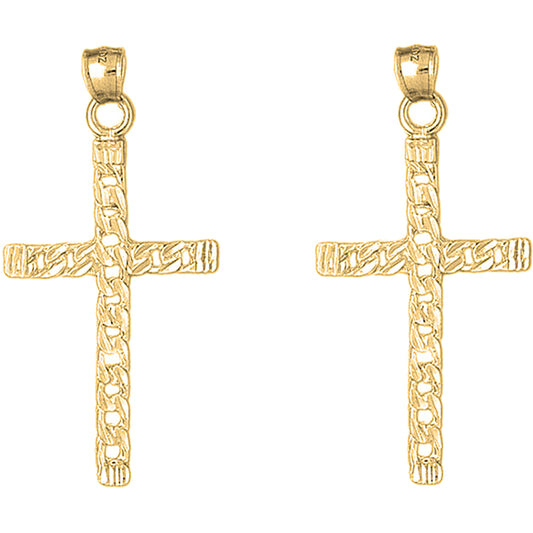 14K or 18K Gold 56mm Link Cross Earrings