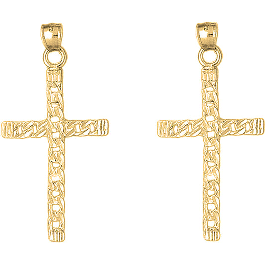 Yellow Gold-plated Silver 56mm Link Cross Earrings