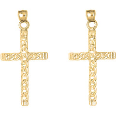 Yellow Gold-plated Silver 56mm Link Cross Earrings