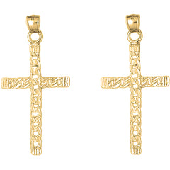 14K or 18K Gold 56mm Link Cross Earrings