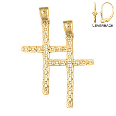Sterling Silver 35mm Link Cross Earrings (White or Yellow Gold Plated)