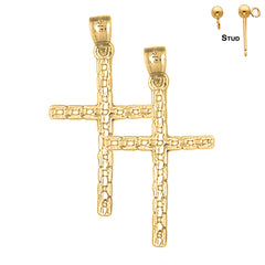 Sterling Silver 35mm Link Cross Earrings (White or Yellow Gold Plated)