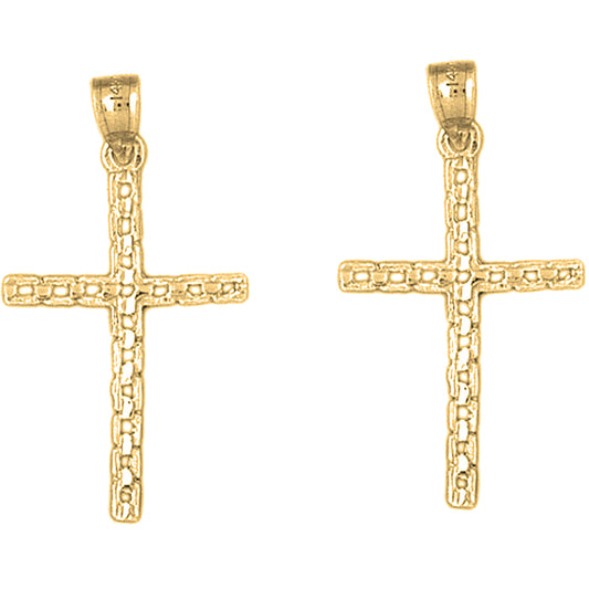 Yellow Gold-plated Silver 35mm Link Cross Earrings