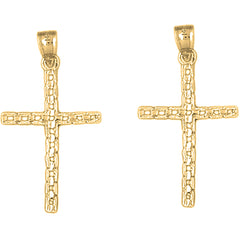 Yellow Gold-plated Silver 35mm Link Cross Earrings
