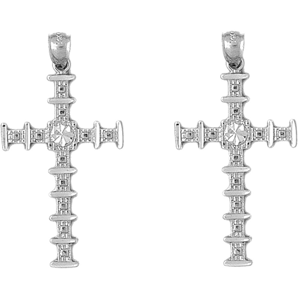 Sterling Silver 46mm Cross Earrings
