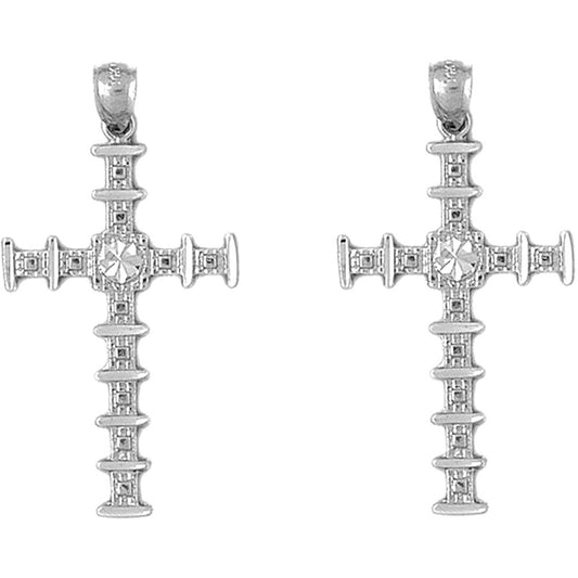 Sterling Silver 46mm Cross Earrings